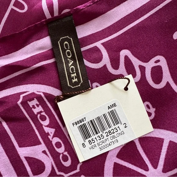 NWT Coach 100% Silk Scarf, Heritage Carriage Script, Purple - Picture 2 of 7